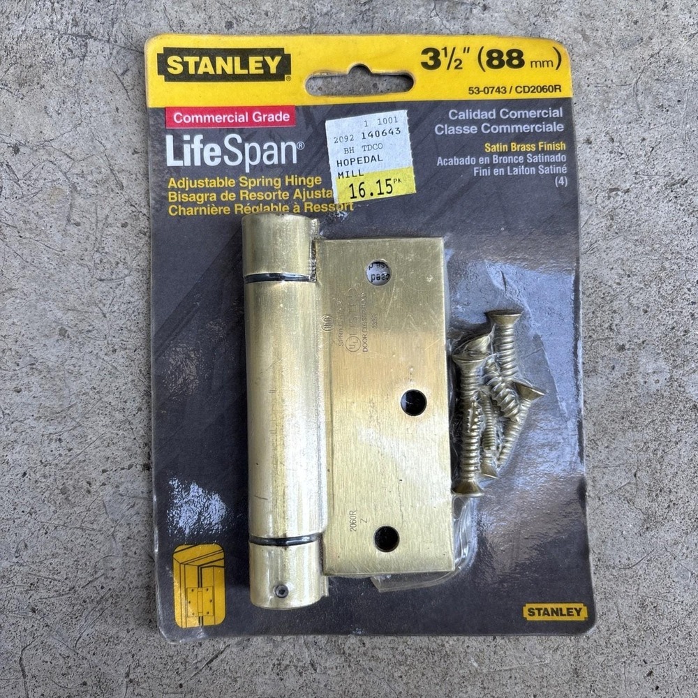 Nos Stanley 53-0743 CD 2060 Automatic 3.5 Door Closing Hinge Satin Brass Sealed